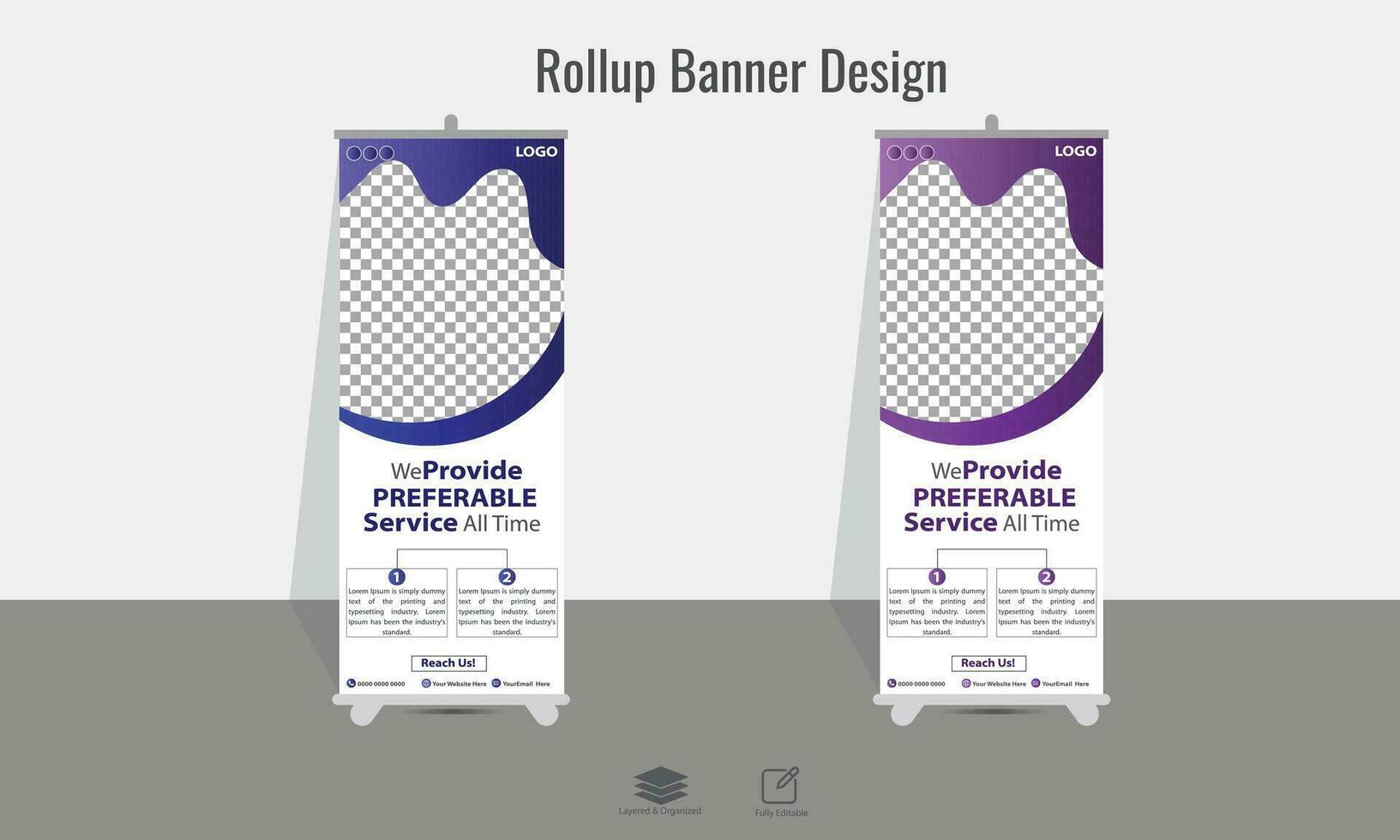 Stylish business roll up banner or standee banner template design vector