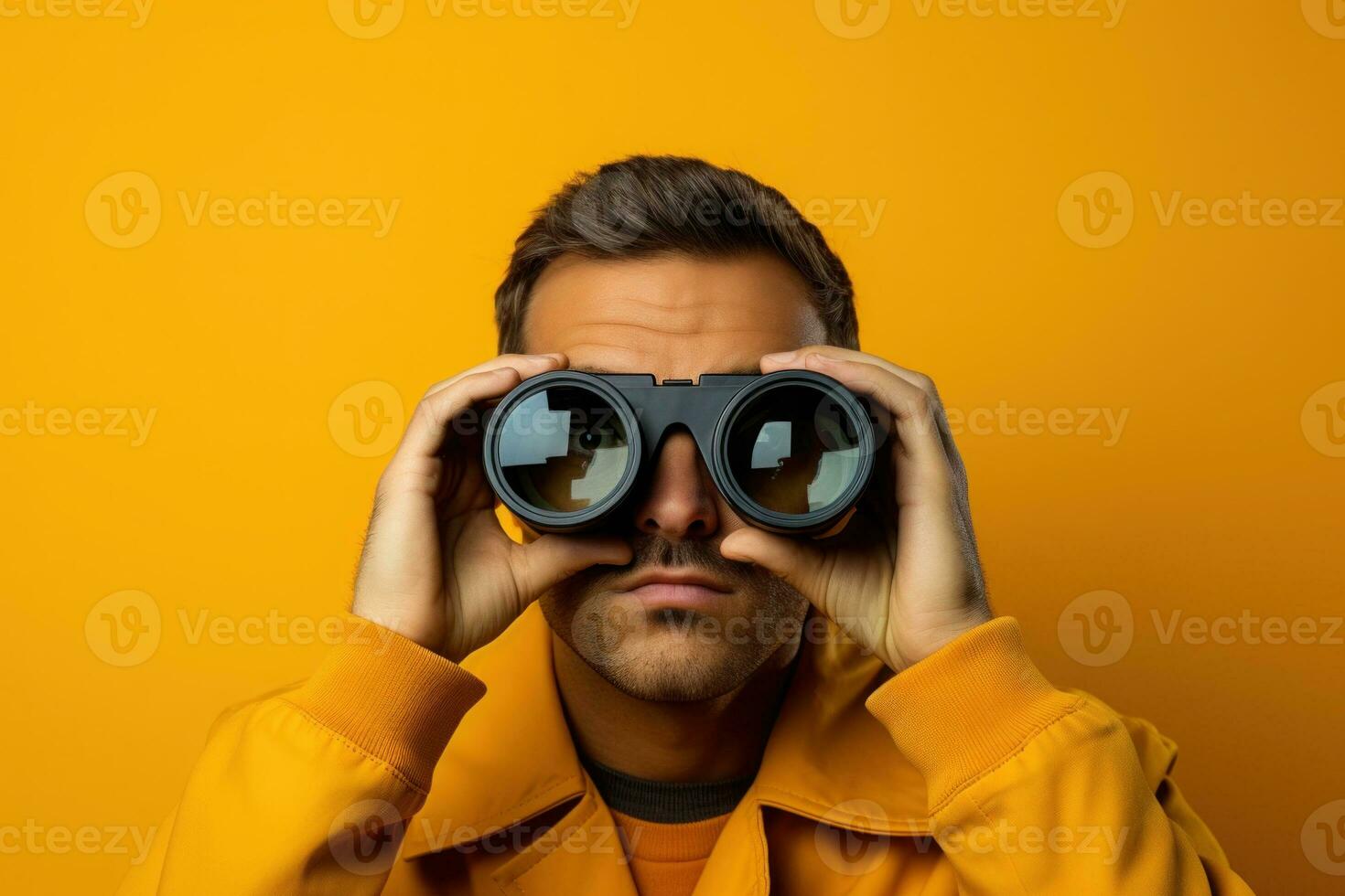 AI generated Man looking through binoculars photo