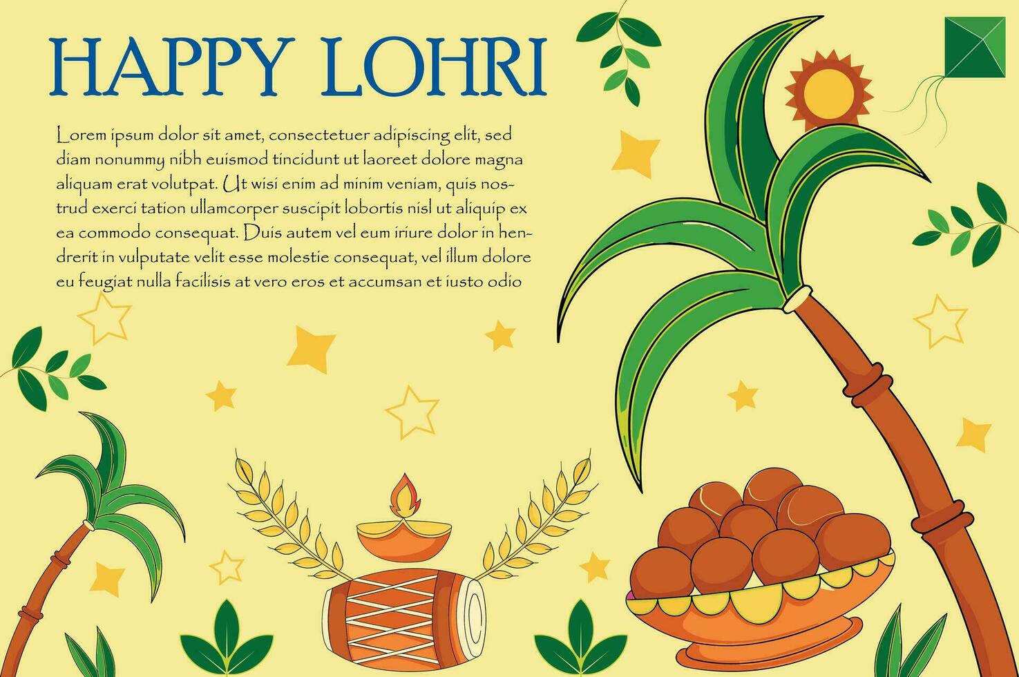 Happy Lohri greetings for the Indian festival Banner and Card Background Design. Baishak, editable file. vector