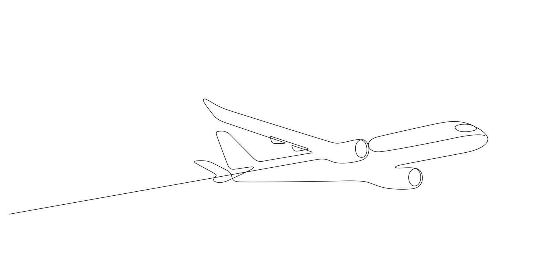 flying airplane minimalist continuous one line drawing thin line vector