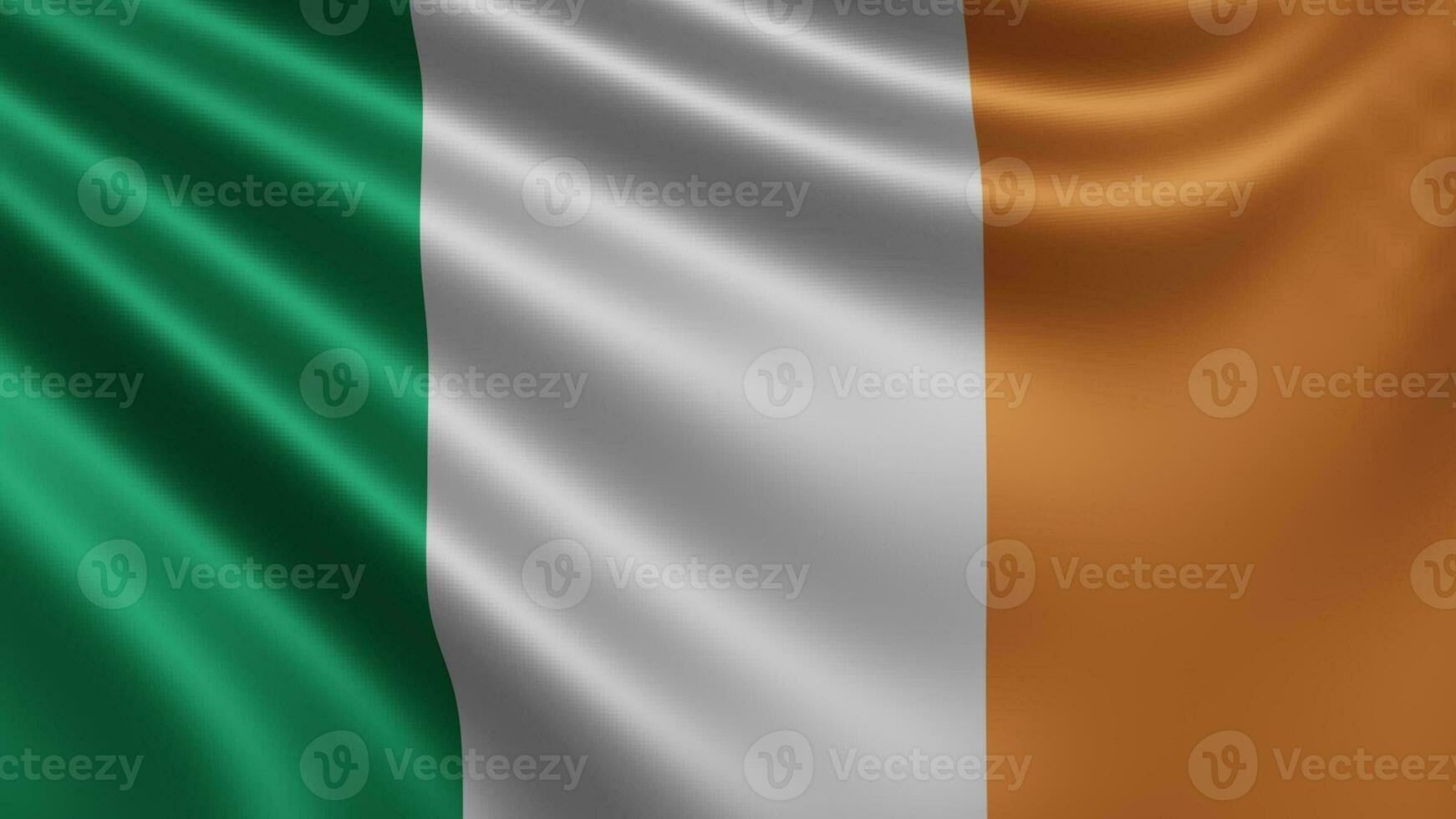 Render of the Ireland flag flutters in the wind closeup, the national flag of photo