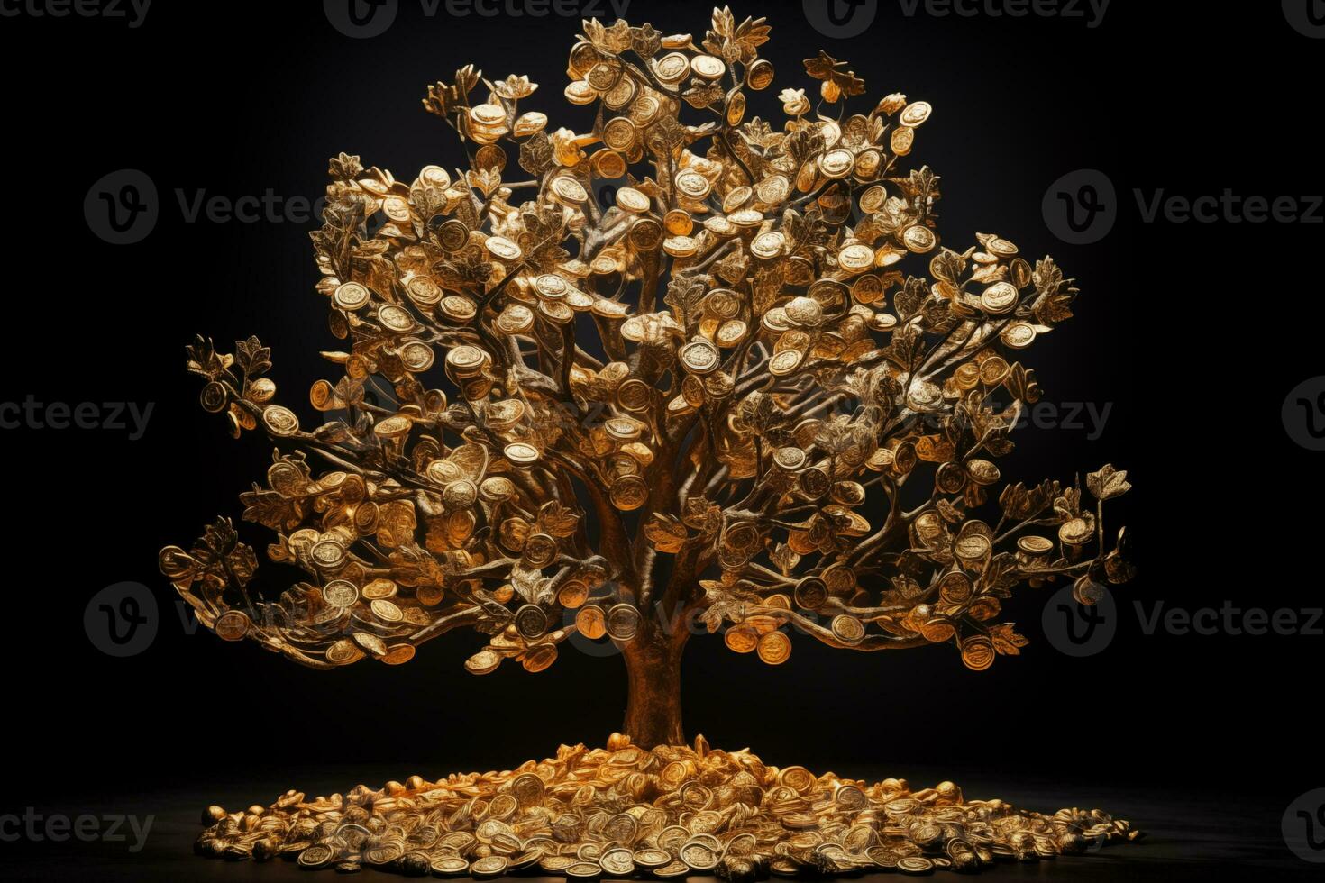 AI Generated Money Tree.Money tree made from gold coins. High quality photo