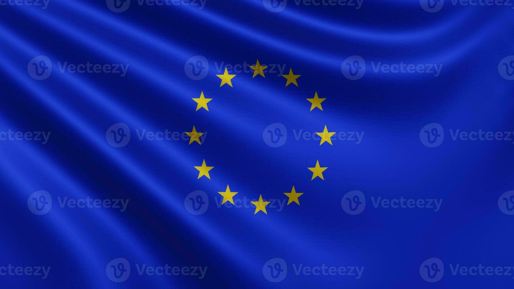 Render of the European Union flag flutters in the wind closeup, the European photo