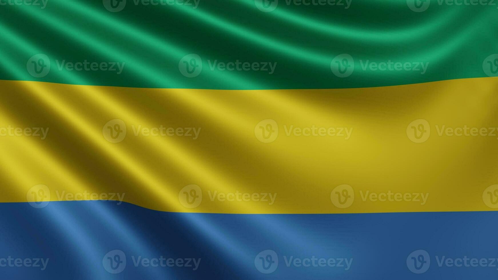 Render of the Gabon flag flutters in the wind closeup, the national flag of photo