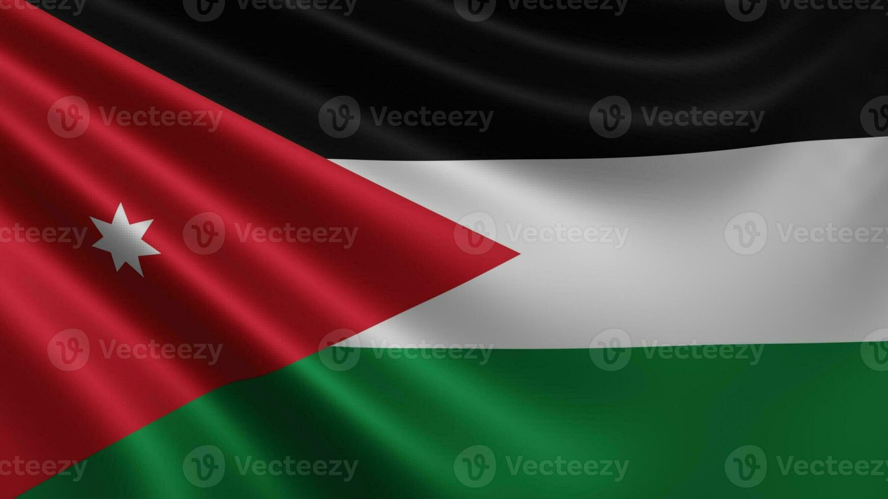 Render of the Jordan flag flutters in the wind closeup, the national flag of photo