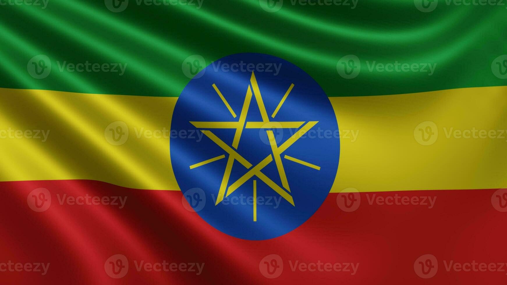 Render of the Ethiopia flag flutters in the wind closeup, the national flag of photo