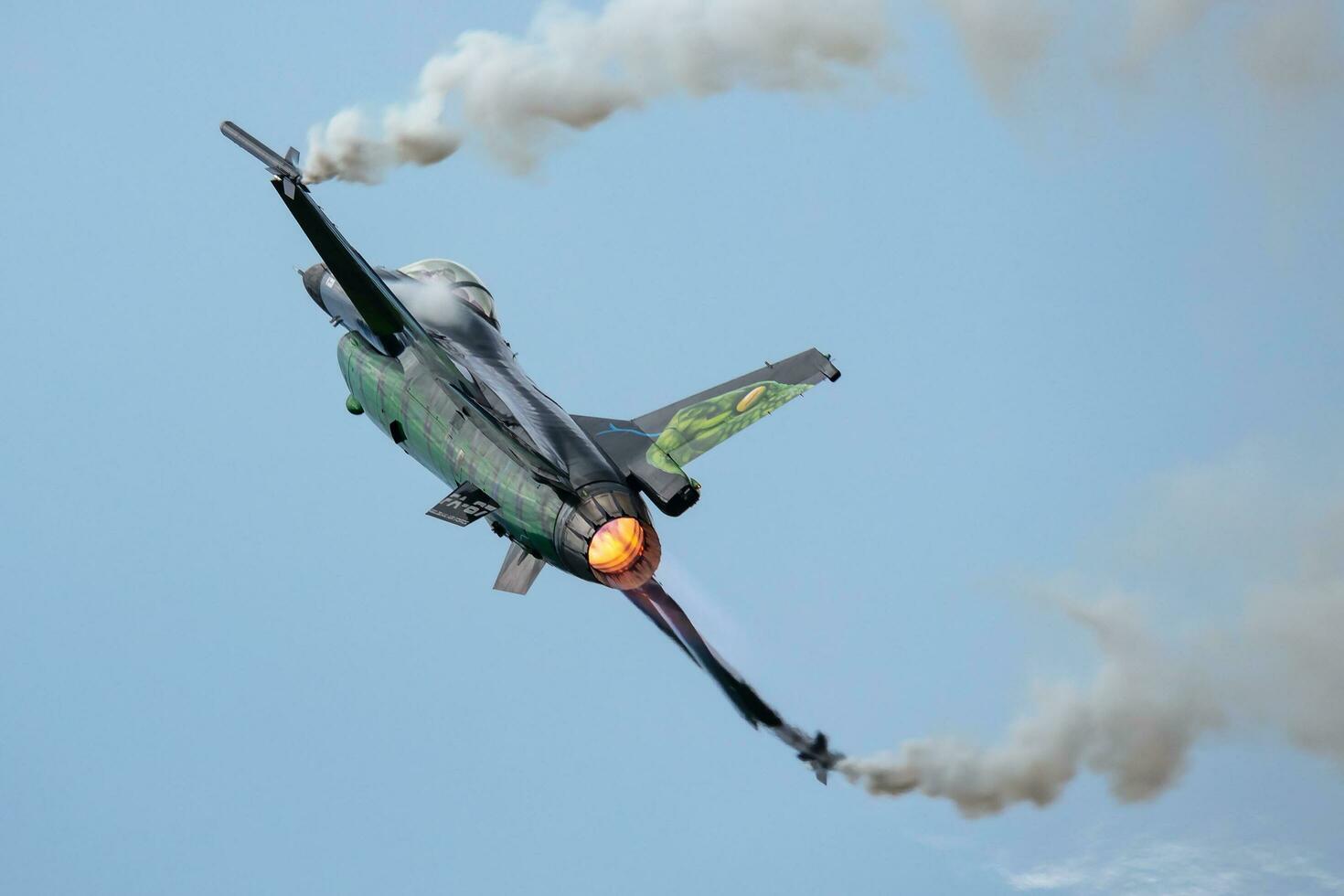 Zeltweg, Austria, 2022 - Belgian Air Force Lockheed Martin F-16 Fighting Falcon. Military fighter jet plane at air base. Aviation and aircraft. Air defense. Fly and flying. photo