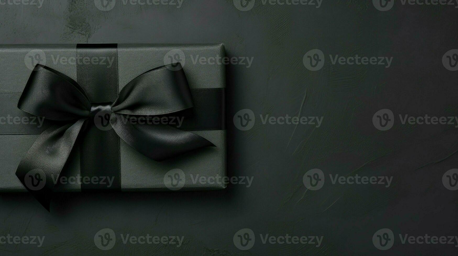 AI generated Black gift with black ribbon bow. Black Friday Concept. Copy space template. photo