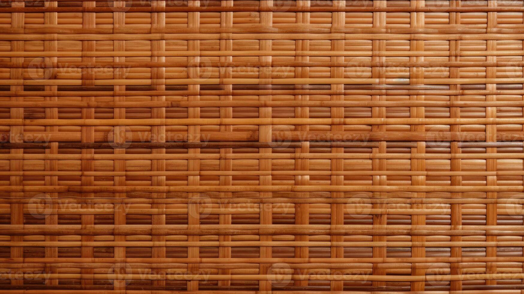 AI generated Close up view of woven bamboo mat with brown background. photo