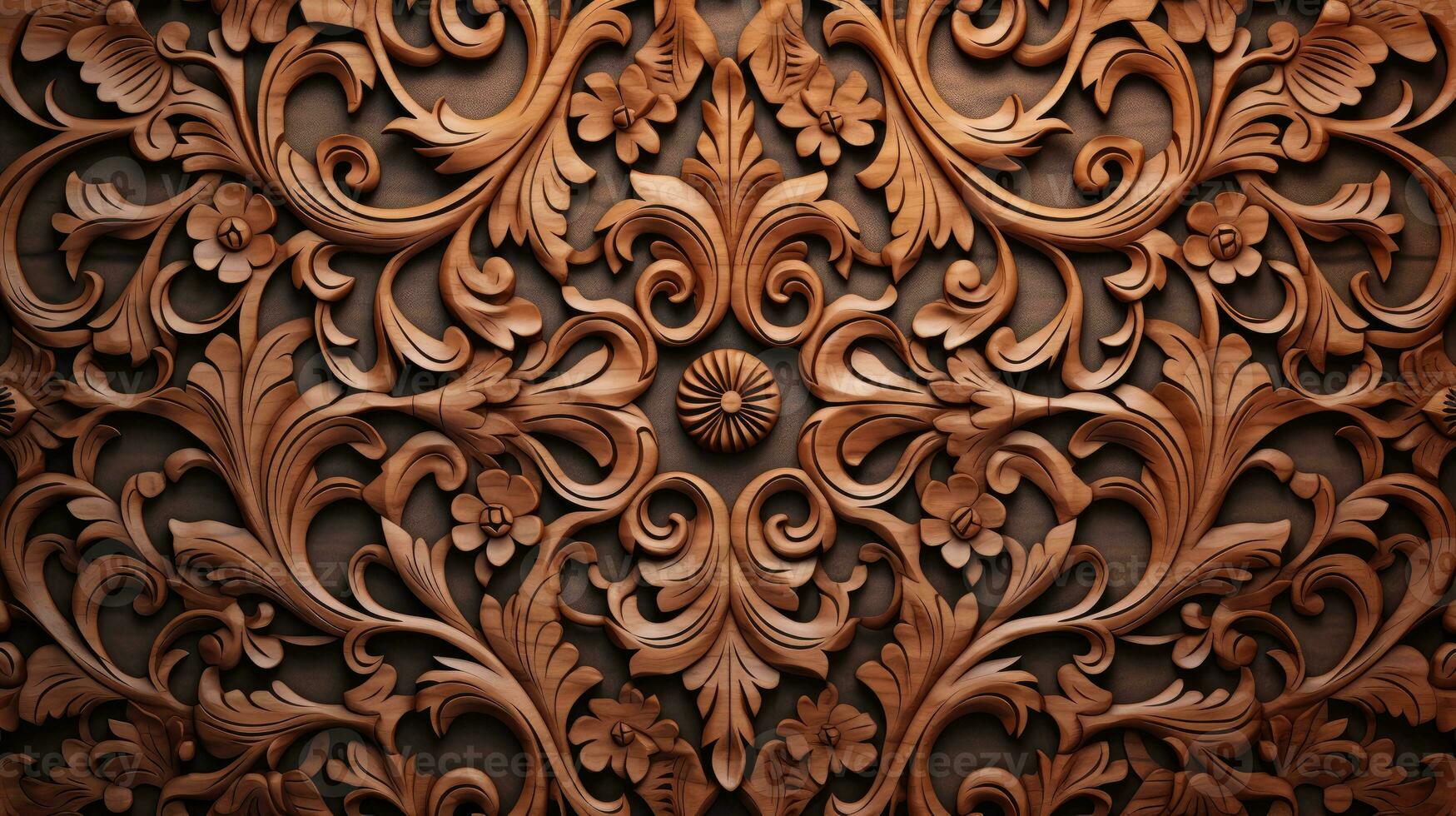 AI generated Oriental wooden texture background. photo