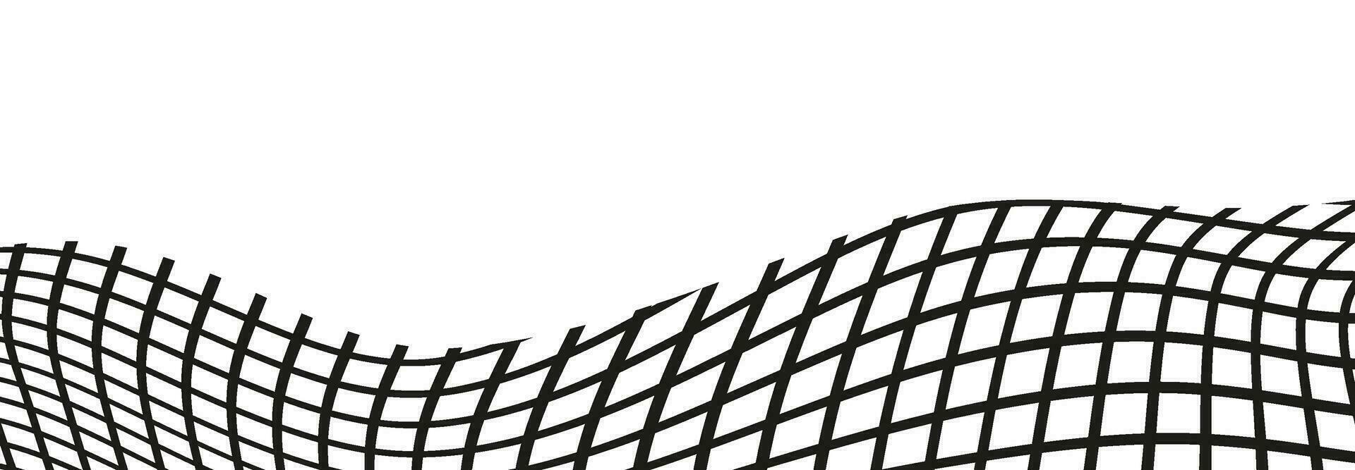 Illustration of a black fishing or football net.Checkered wavy background in doodle style. vector