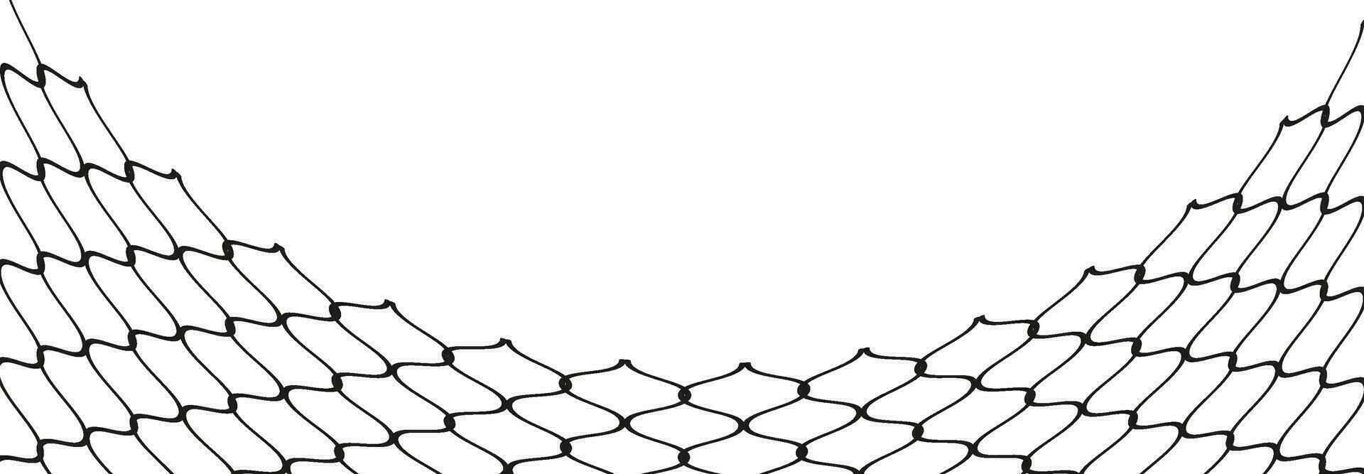 Illustration of a black fishing or football net.Checkered wavy background in doodle style. vector