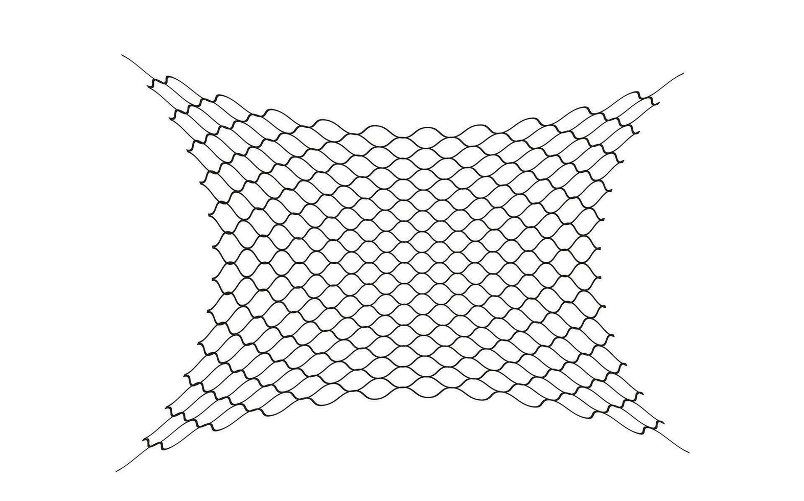Illustration of a black fishing or football net.Checkered wavy background in doodle style. vector