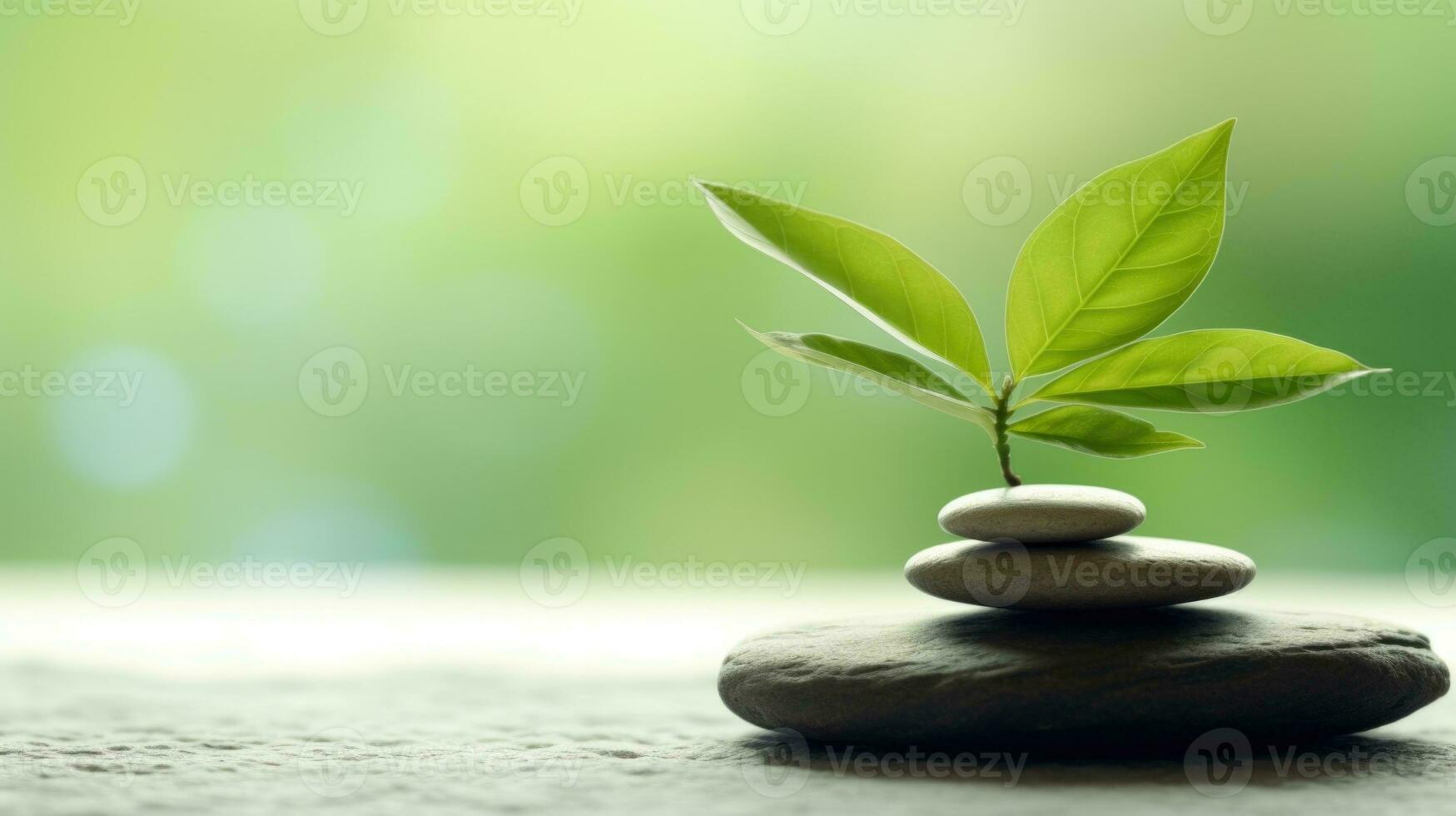 AI generated Zen Stones and Green Leaf in Harmonious Balance. photo