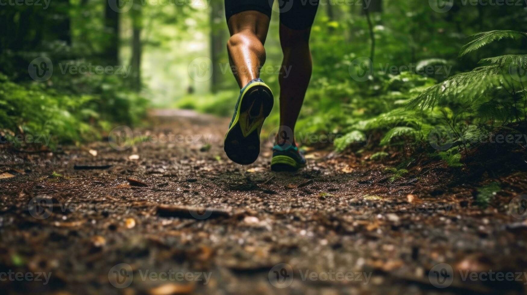 AI generated Close-up of Running Shoes on Forest Trail in Nature. photo