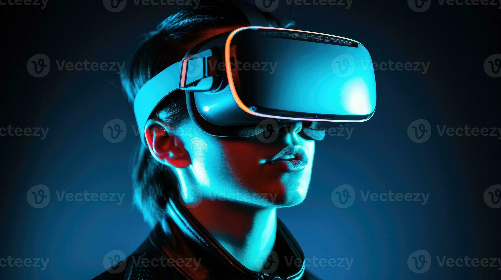 AI generated Metaverse and virtual reality network concept. Using VR headset photo