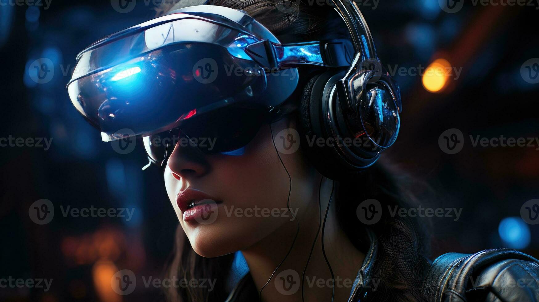 AI generated Metaverse and virtual reality network concept. Using VR headset photo