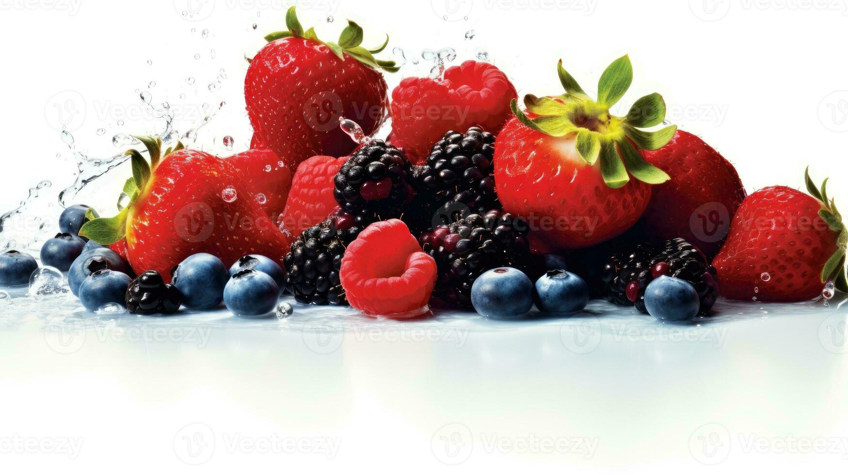 AI generated Lush Assortment of Fresh Summer Berries on Display photo