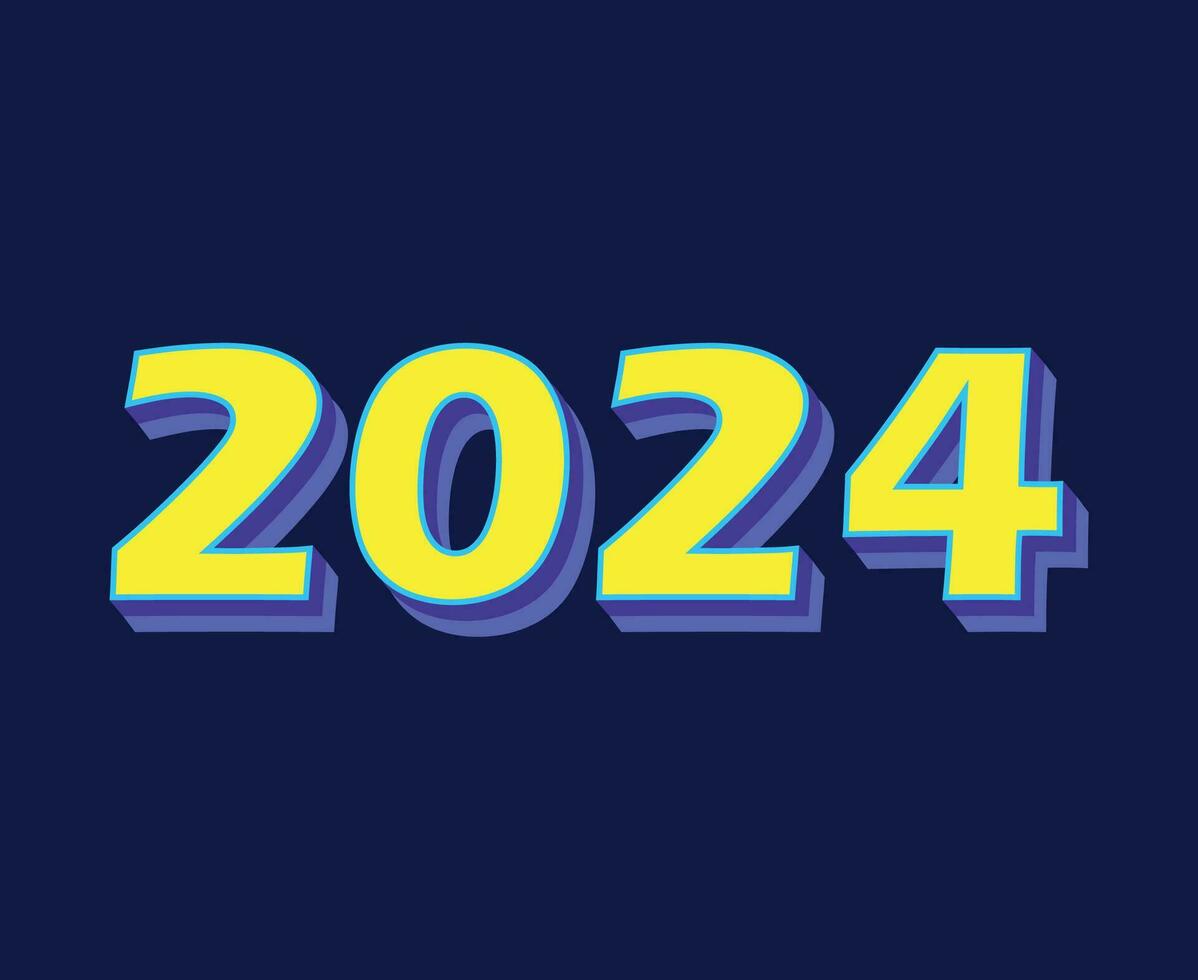 Happy New Year 2024 Abstract Yellow And Purple Graphic Design Vector Logo Symbol Illustration With Blue Background