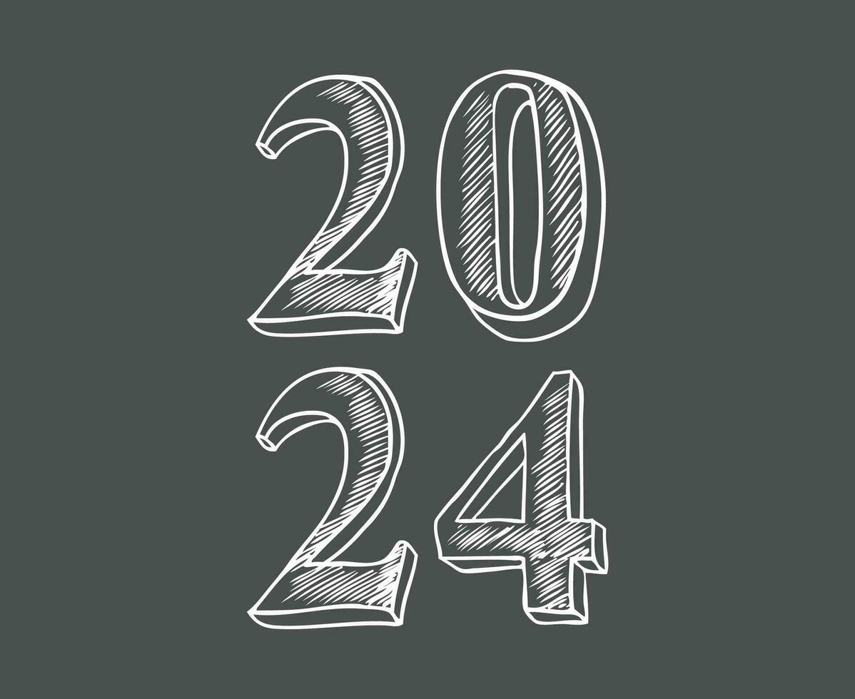 Happy New Year 2024 Abstract White Graphic Design Vector Logo Symbol Illustration With Gray Background