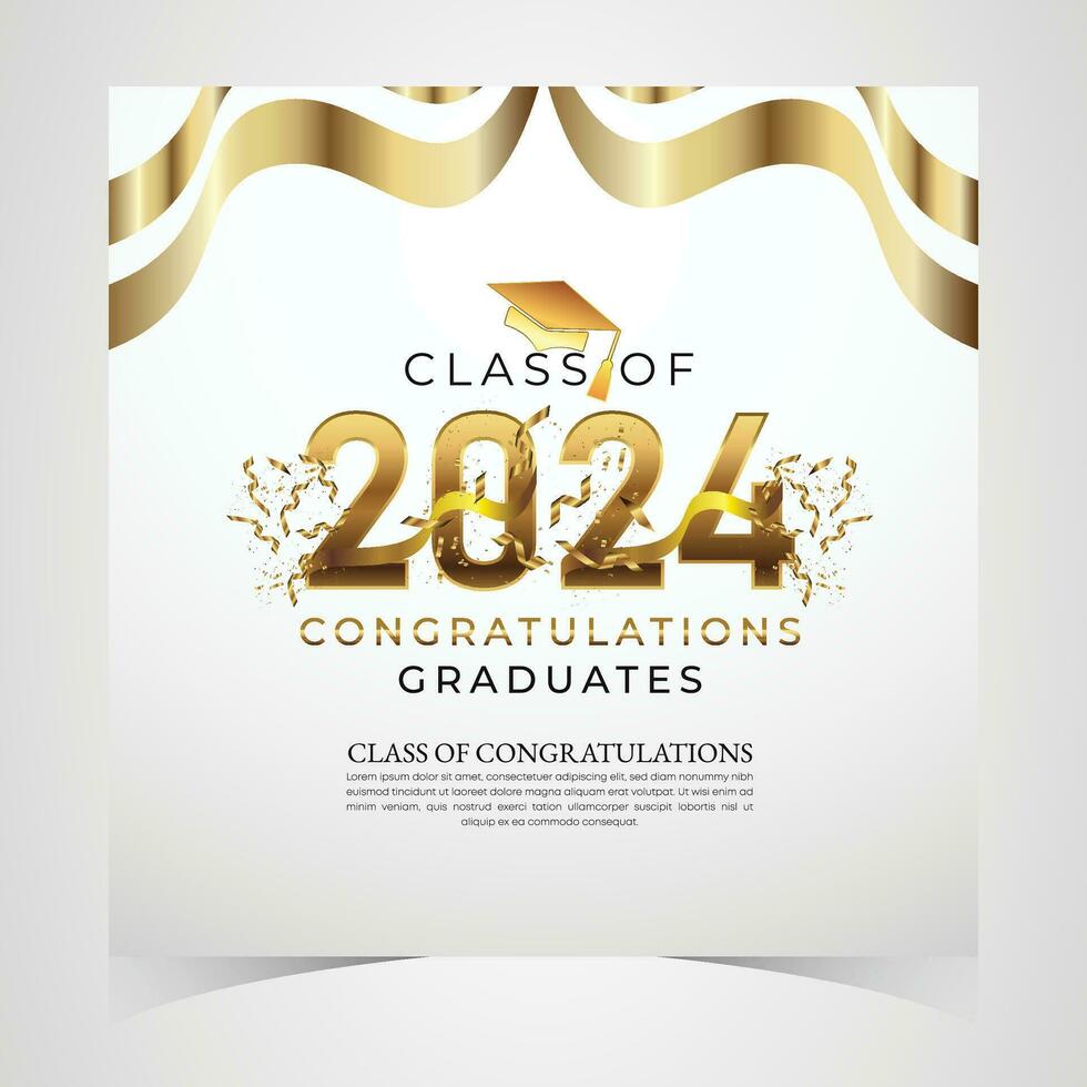 Class of 2024 Congratulations Graduates. Academic Cap and Diploma Graduation Ceremony. Vector Template for Senior Class of University, Year 2024 Banner, Party, High School or College Graduate