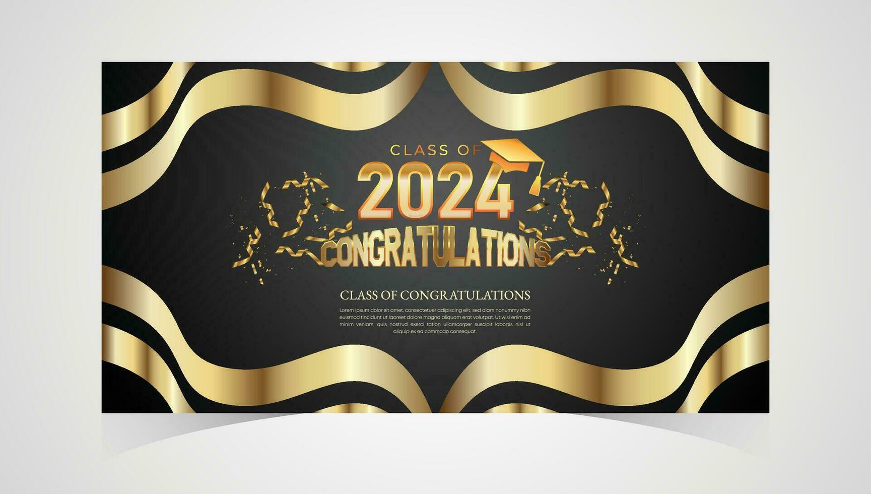 Class of 2024 Congratulations Graduates. Academic Cap and Diploma Graduation Ceremony. Vector Template for Senior Class of University, Year 2024 Banner, Party, High School or College Graduate