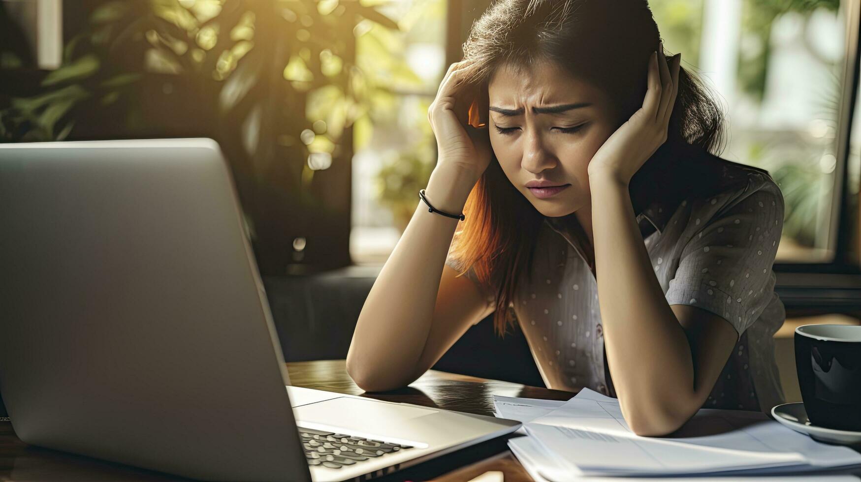 ai generado gerente agudo estrés trastorno y albardilla con emocional averías en medio de agobiante estudiar o trabajo presión. foto