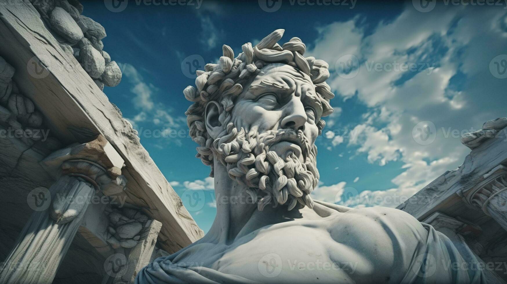 AI generated Generative AI, Stoicism concept, sculpture of a stoic, representing philosophy, ancient greek god statue photo