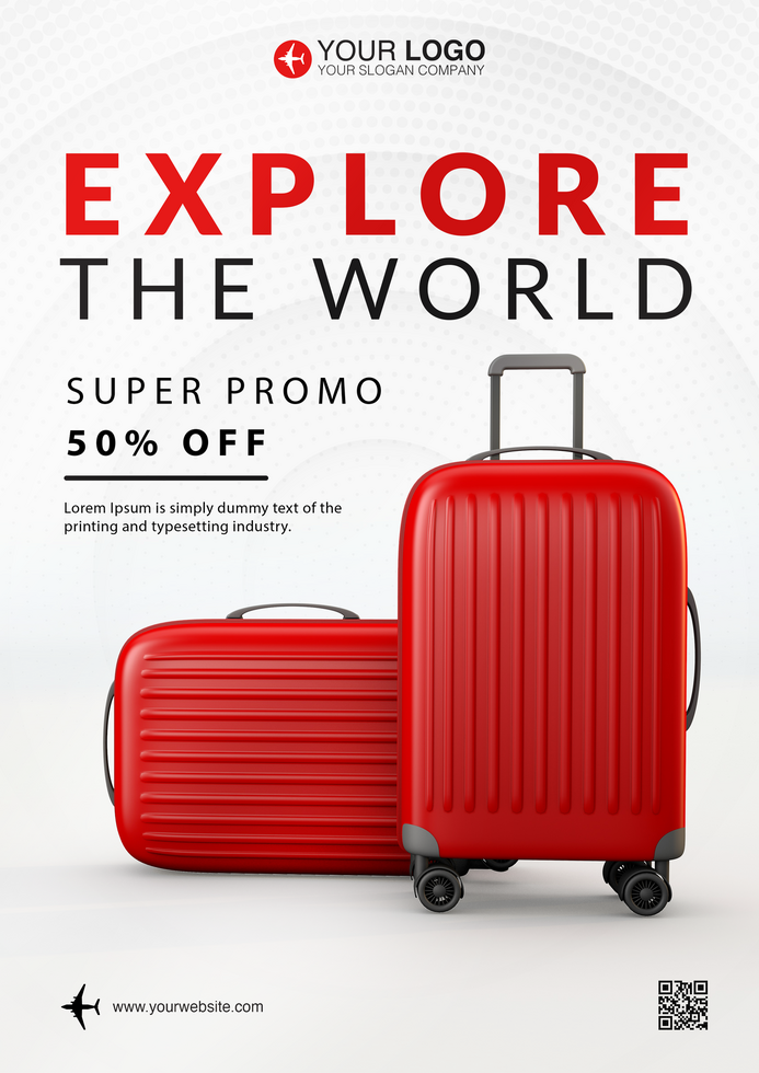 Travel flyer template with red baggage psd