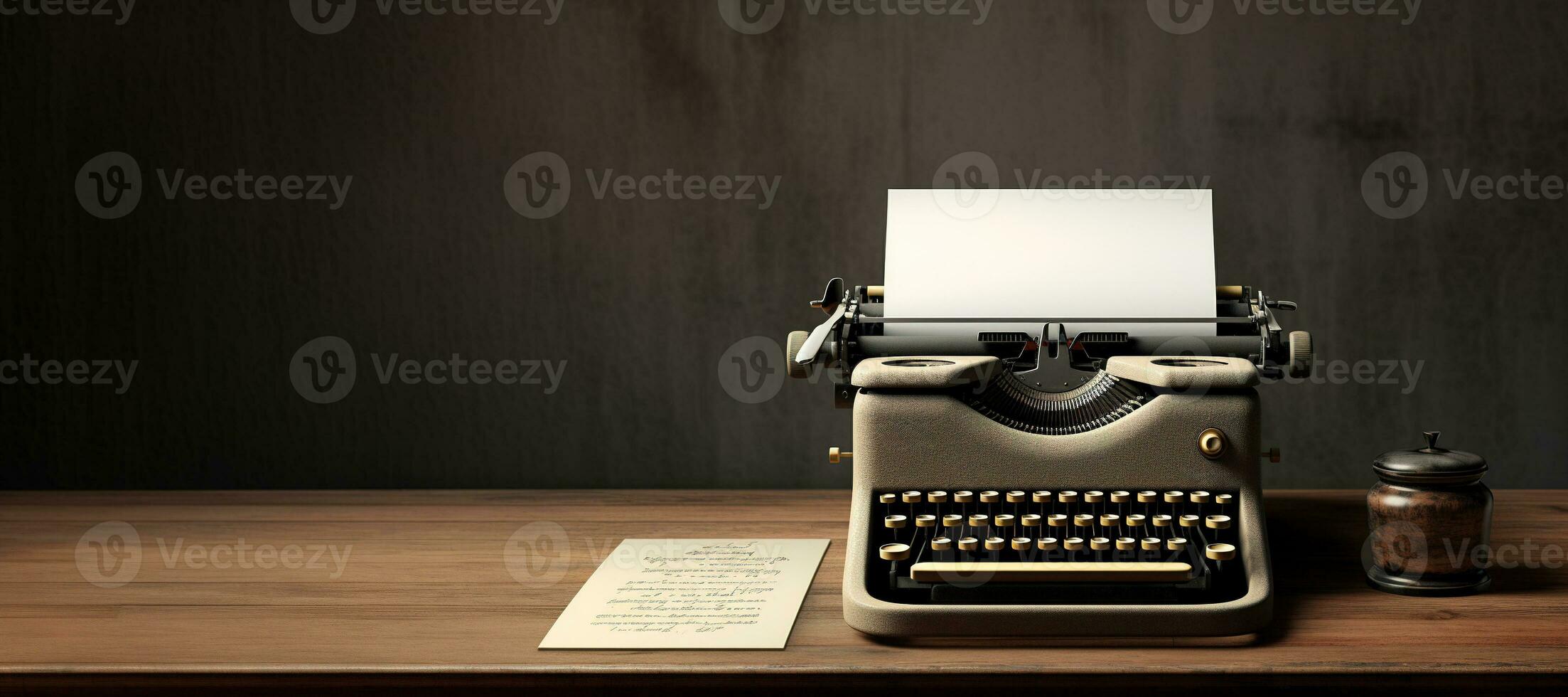 AI generated Generative AI, Vintage typewriter with old paper, blank paper mockup, retro machine technology, copy space photo