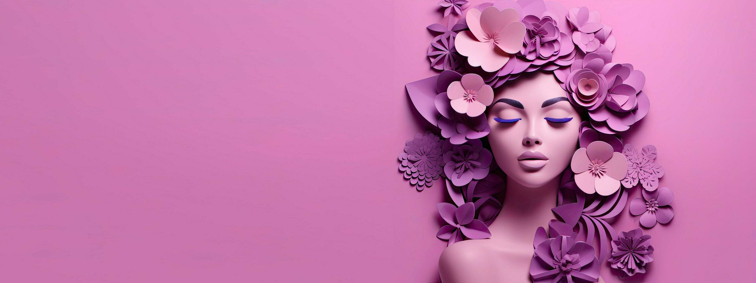 AI generated Paper art pretty women's faces in honor of international women's day on march 8th, with free copy space. photo
