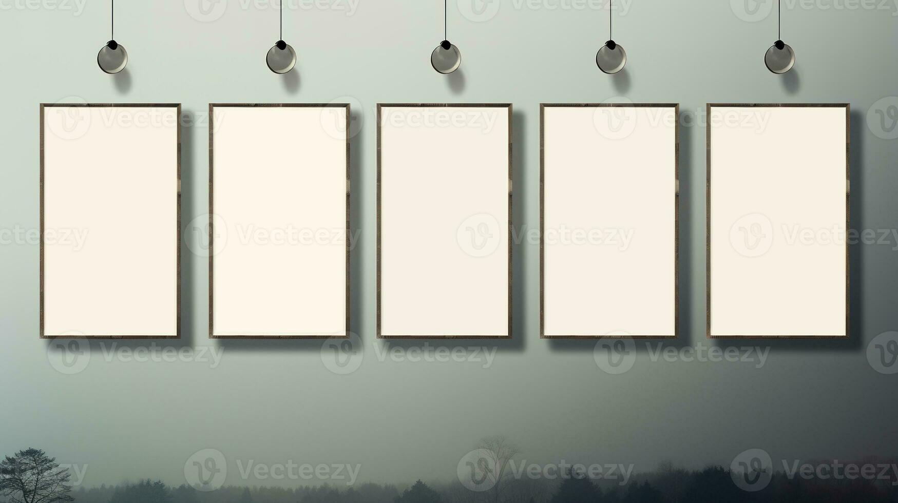 AI generated Generative AI, set of five posters mock up, blank minimalistic background, artwork template photo