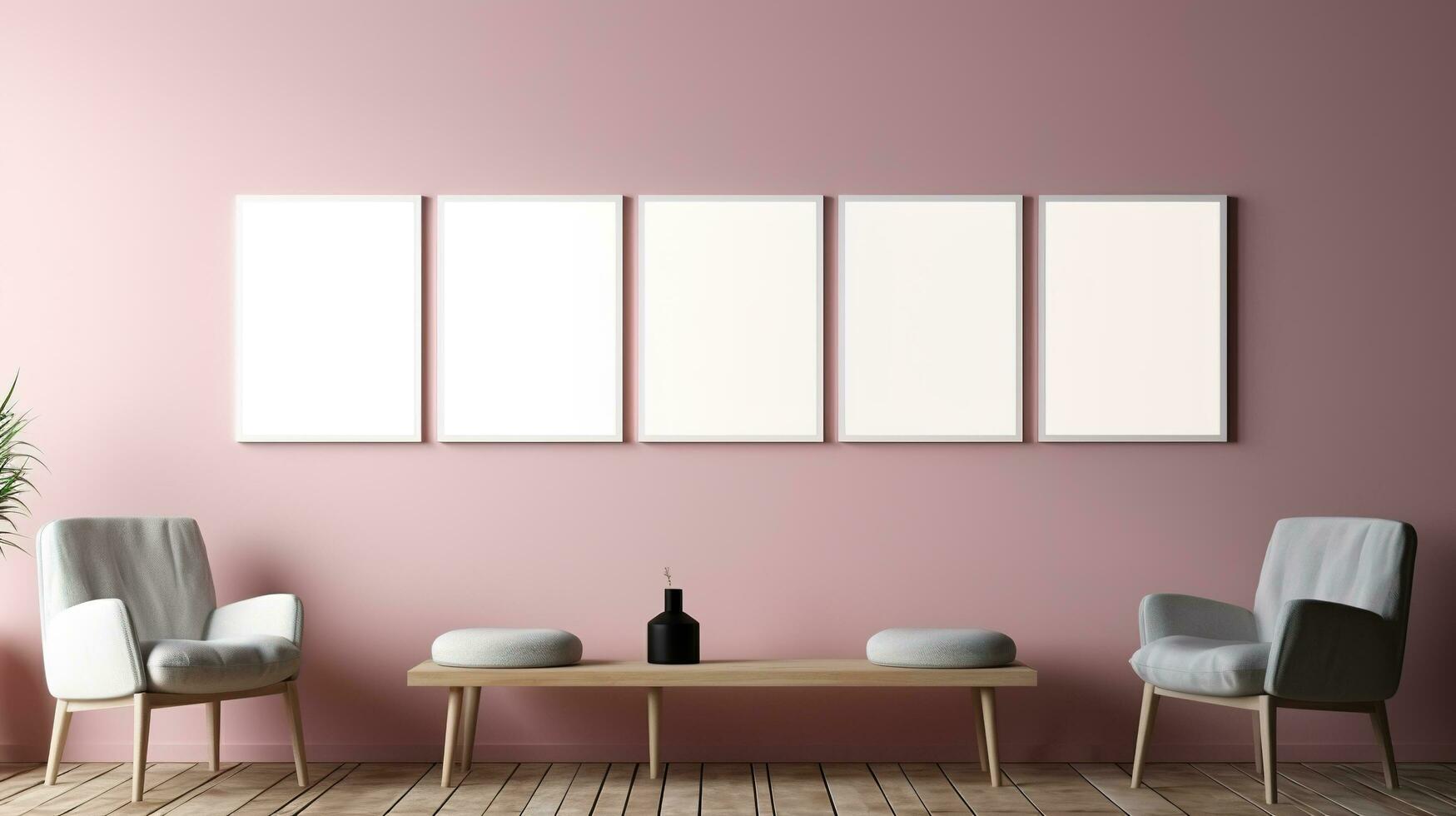 AI generated Generative AI, set of five posters mock up, blank minimalistic background, artwork template photo