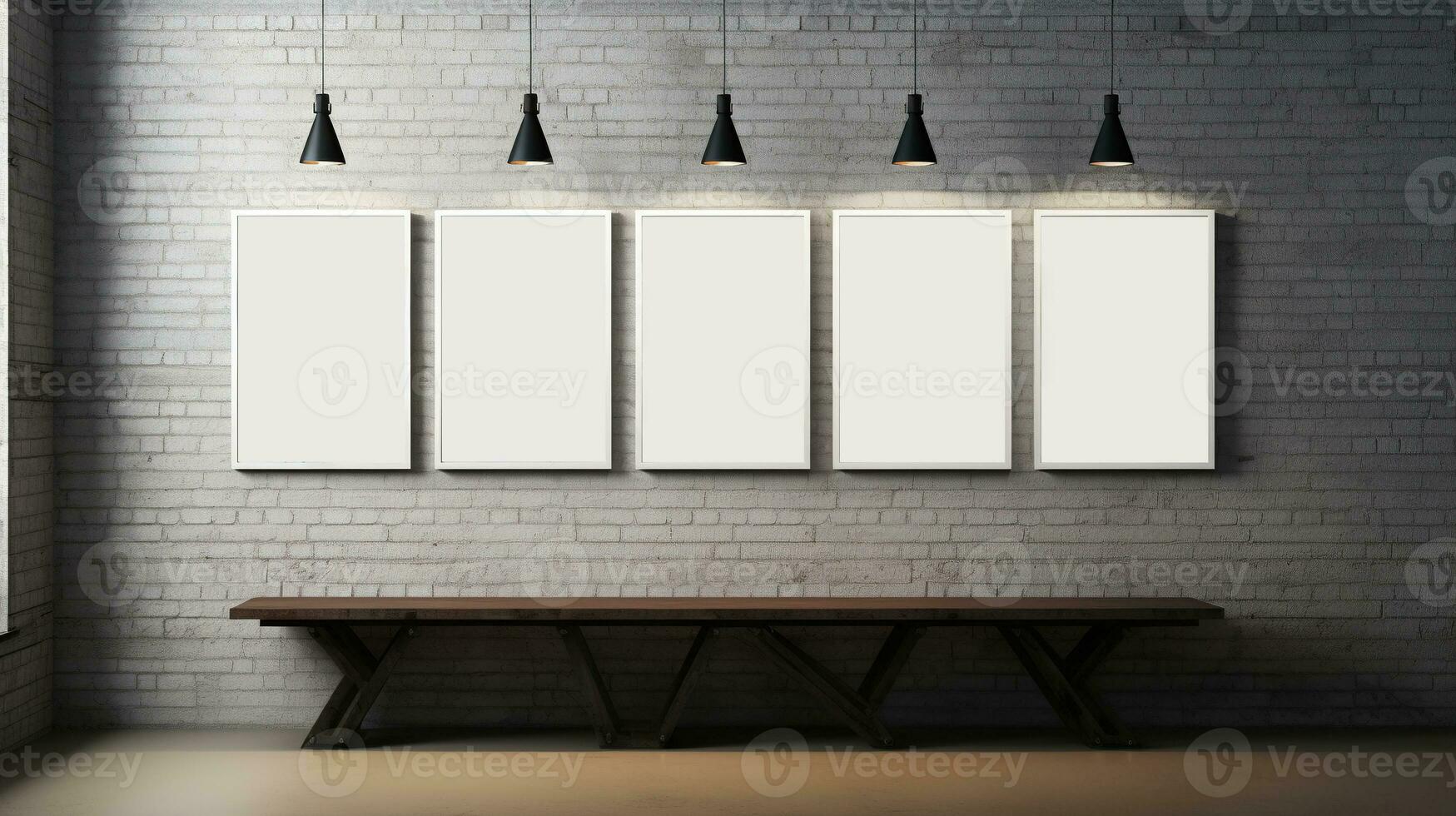 AI generated Generative AI, set of five posters mock up, blank minimalistic background, artwork template photo