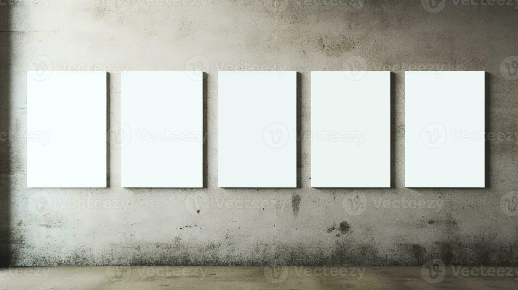 AI generated Generative AI, set of five posters mock up, blank minimalistic background, artwork template photo