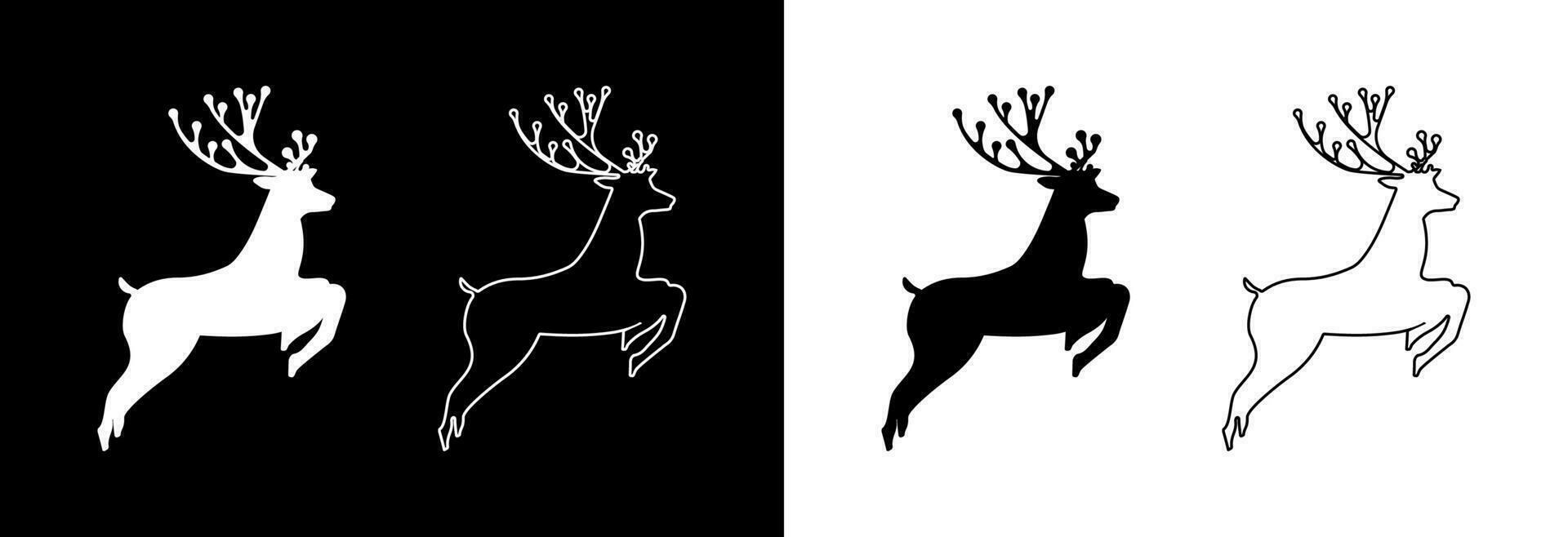 Deer jumping on a black and white background. vector