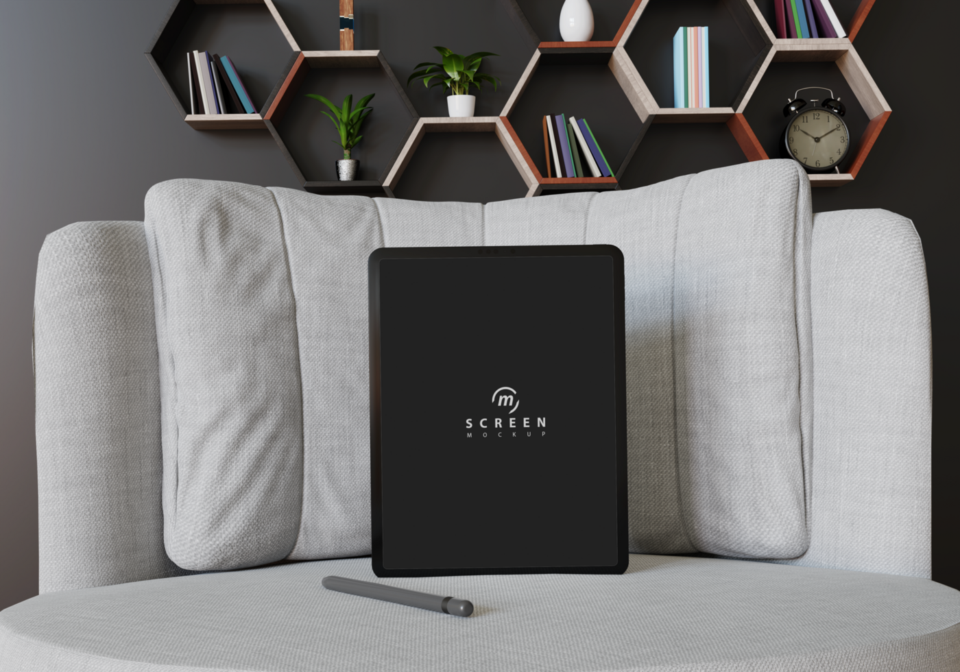 Screen mockup on the sofa psd