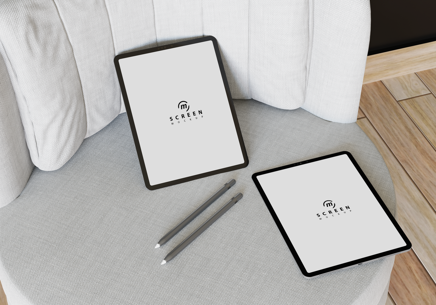 Screen mockup on the sofa psd