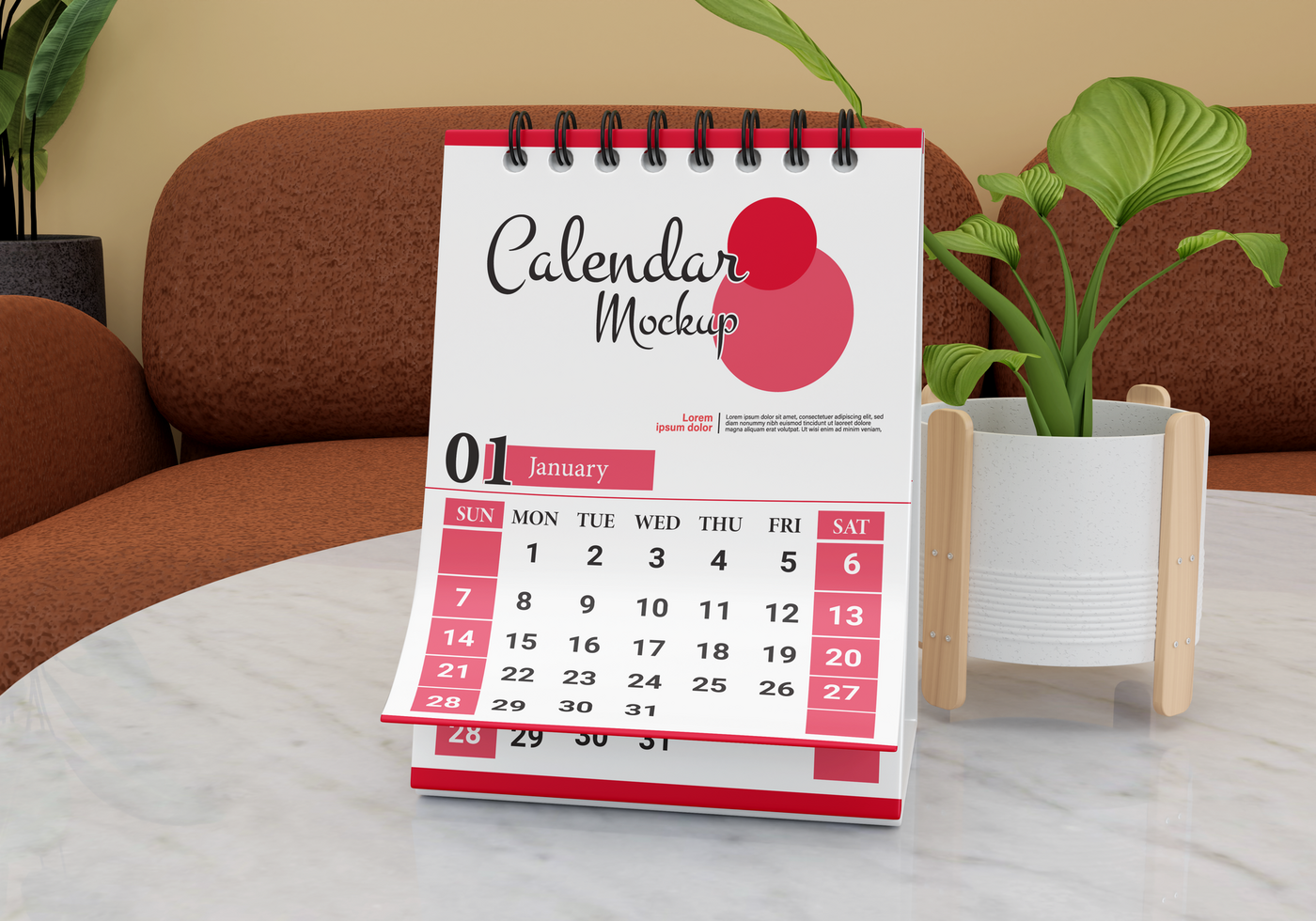 Modern calendar mockup psd