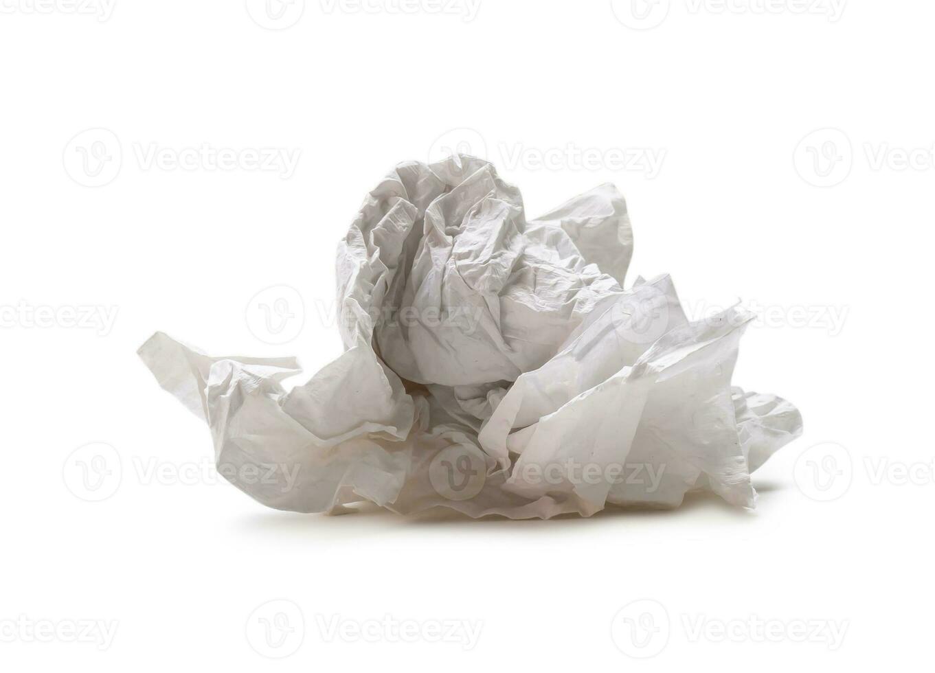 Crumpled tissue paper after use in toilet or restroom isolated on white background with clipping path photo