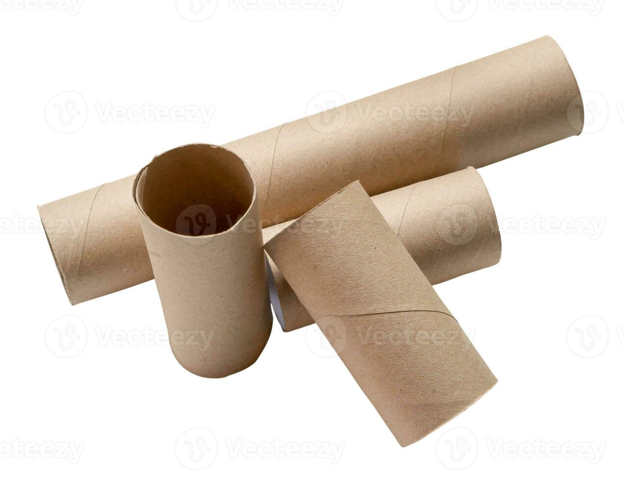 Top view of short and long tissue paper cores in stack isolated on white background with clipping path. photo