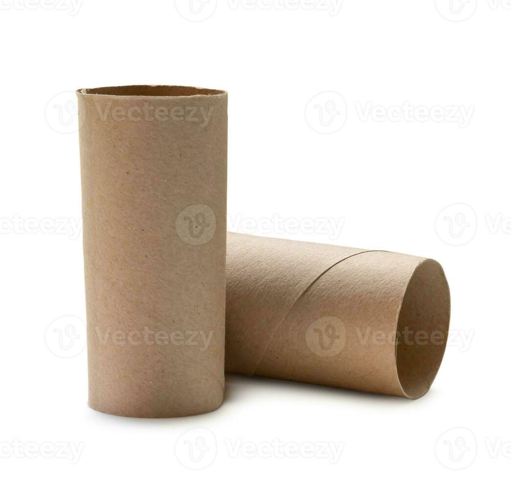 Front view of tissue paper cores in stack isolated on white background with clipping path photo