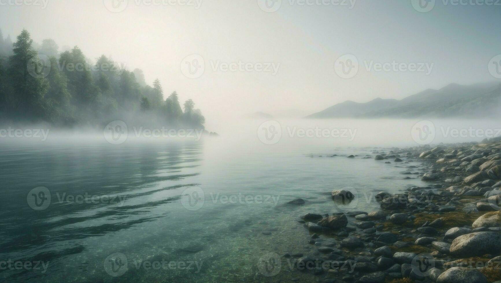 AI generated Misty morning landscape with Peaceful sea and cloudy sky photo