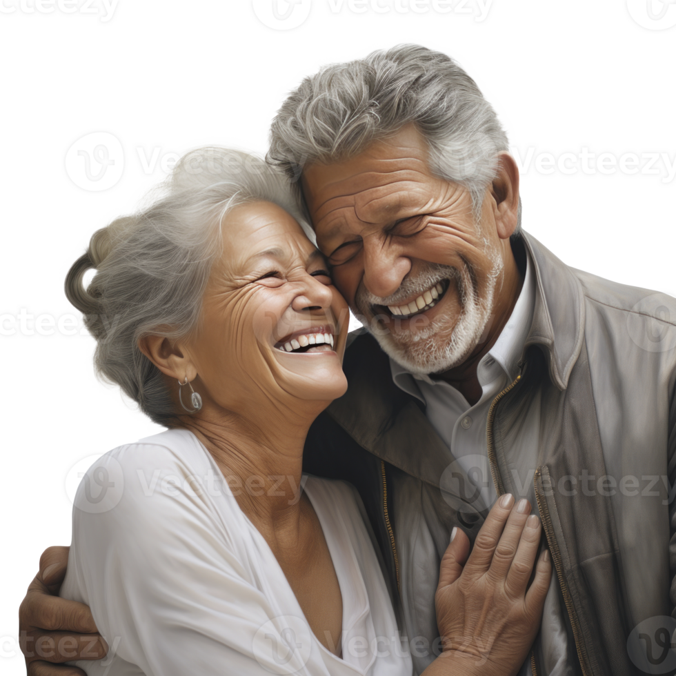 AI generated an older man and woman smiling and holding onto each other png