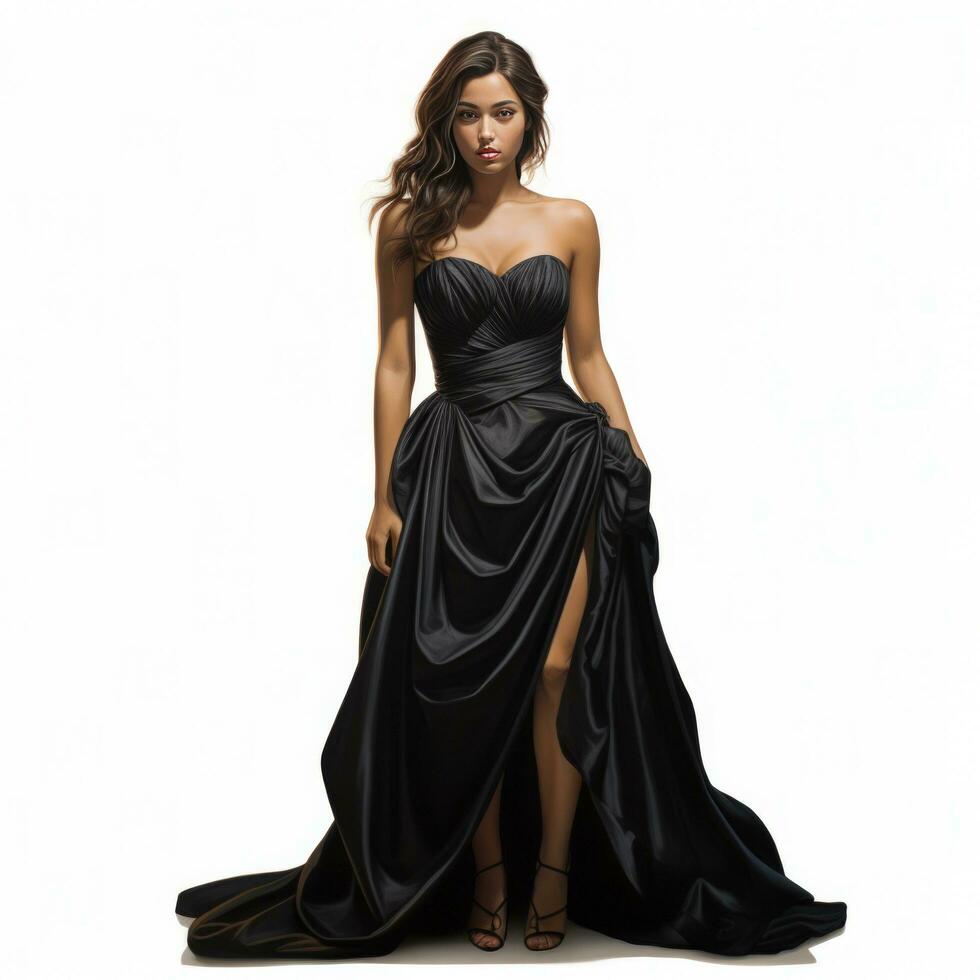 AI generated Girl in a beautiful black long evening dress isolated photo