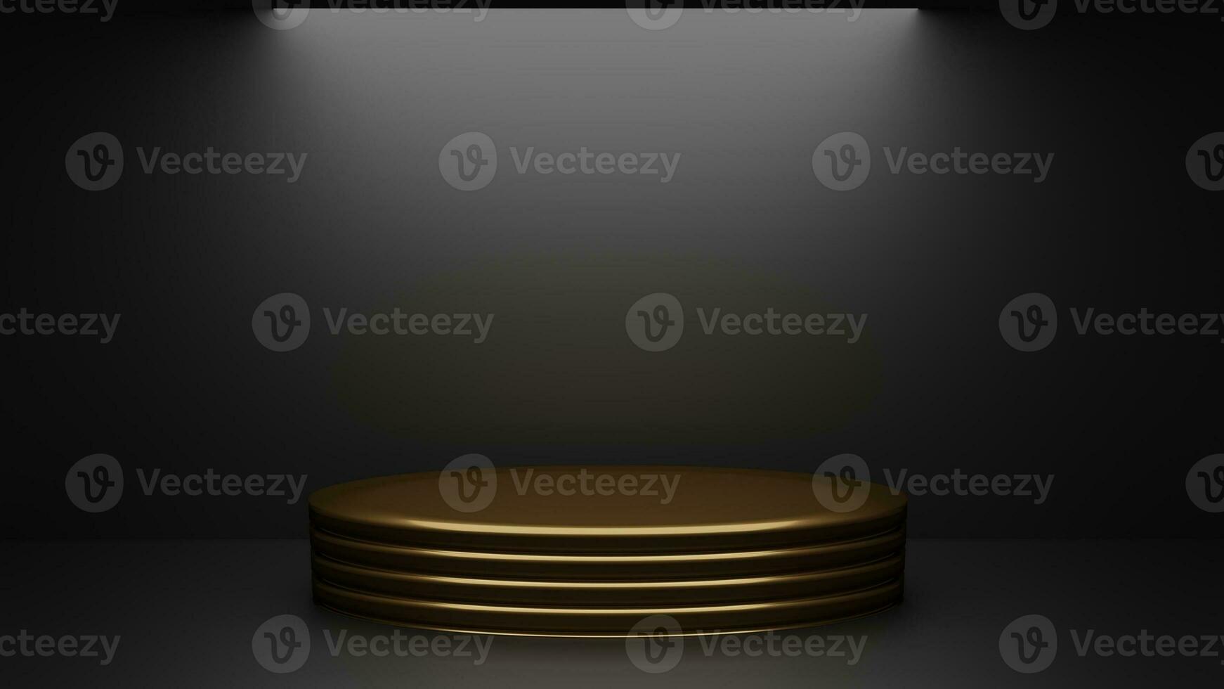 Render empty oval golden podium with on a dark background. Stand on a black photo