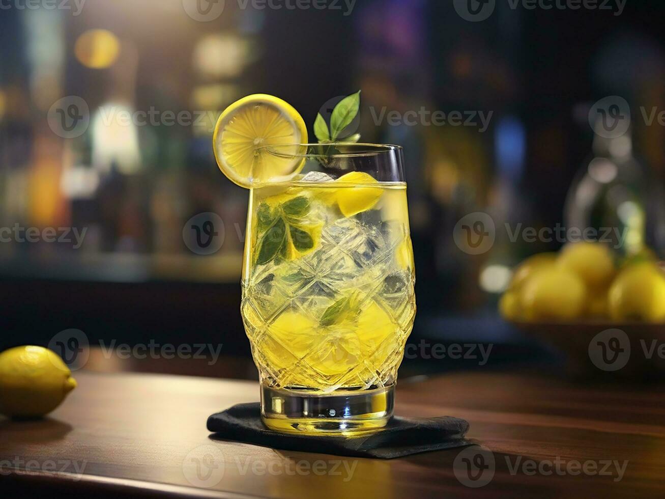 AI generated Refreshing cocktail with lemon. photo