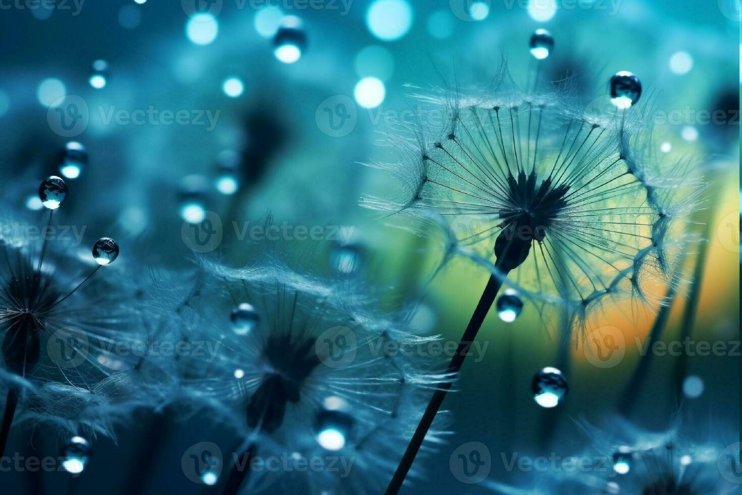 AI generated Dandelion seeds on bokeh background. 3d rendering photo