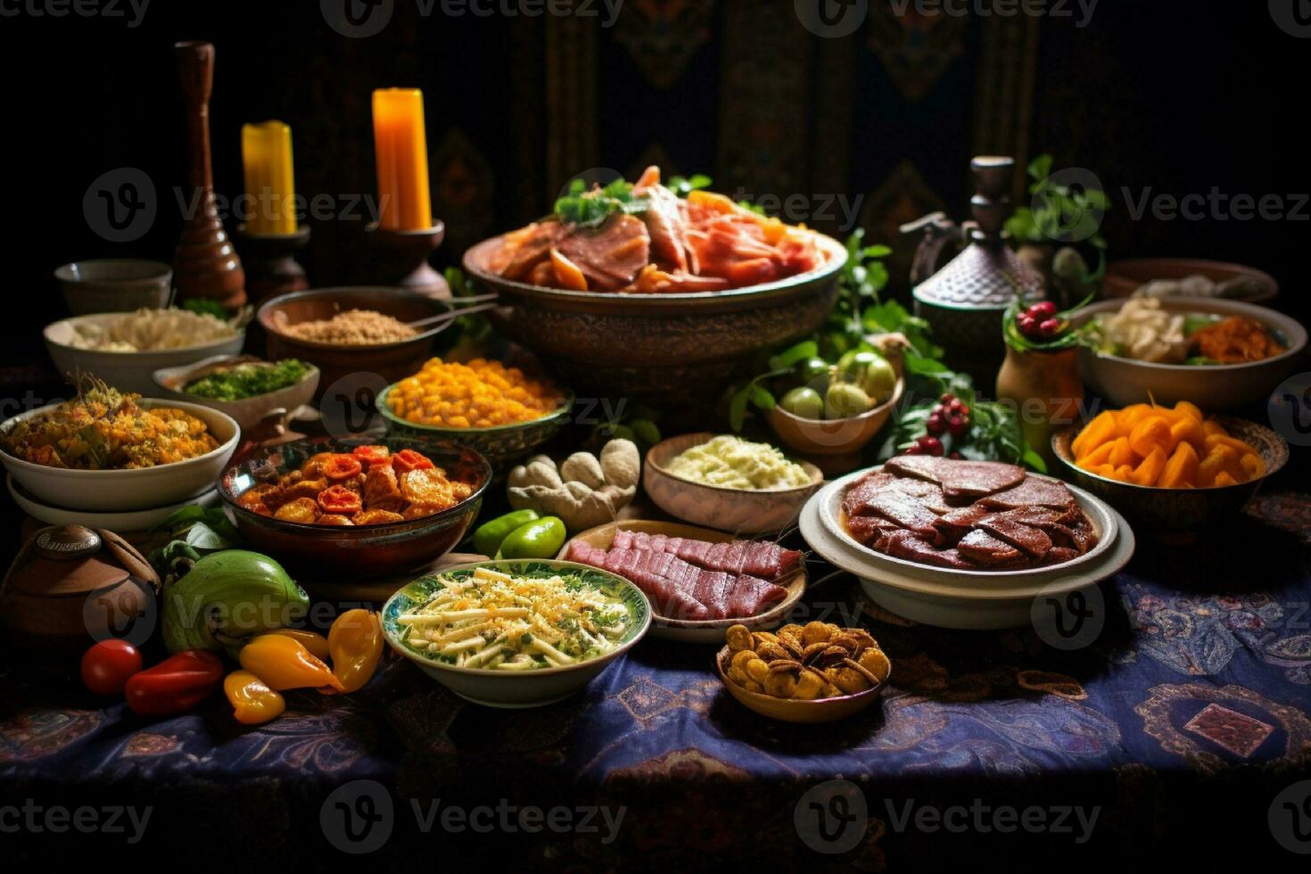 AI generated Shrimps and other seafood on a buffet table in a restaurant photo