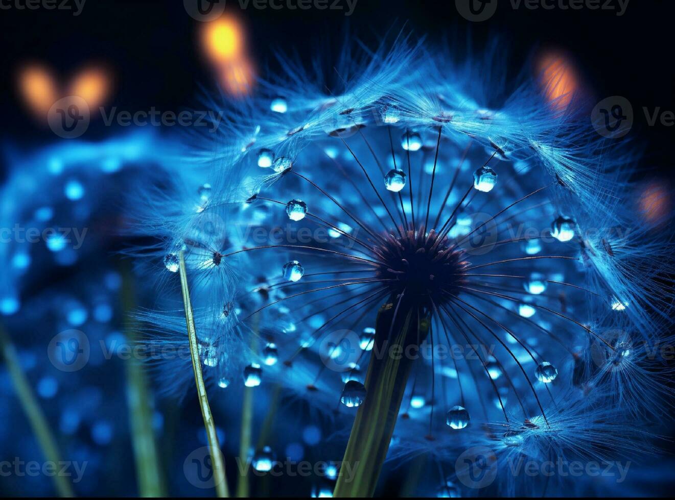 AI generated Dandelion seeds on bokeh background. 3d rendering photo